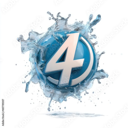 Number four in blue, water splash