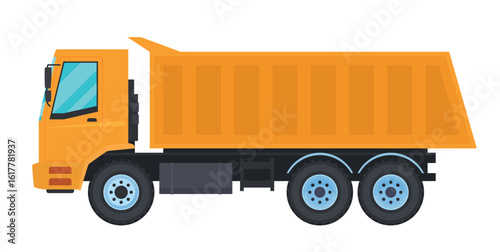 Illustration of yellow dump truck highlighting its functionality and design on clean white background used in construction projects