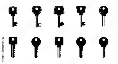 Minimalist Vector SVG Icon Set of Keys with Flat Design and Black Silhouettes for Web and App UI