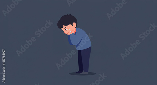A heartbroken young boy crying alone in the dark. Vector illustration about childhood sadness, depression, and mental health issues.