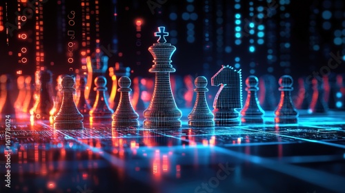 Wallpaper Mural Futuristic Wireframe Chess Piece Strategy Game on Circuit Board Design Torontodigital.ca