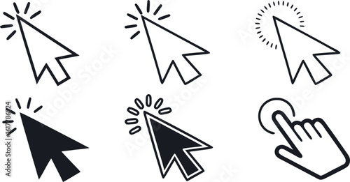 Vector art of collection of various cursor and pointer icons for web design and user interface projects