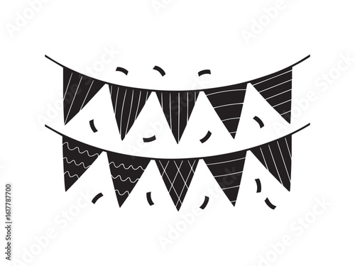 Hand drawn doodle of party bunting silhouette vector isolated on white background