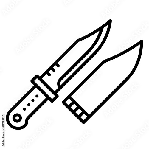 Hunting Knife and Sheath Icon in Outline Style