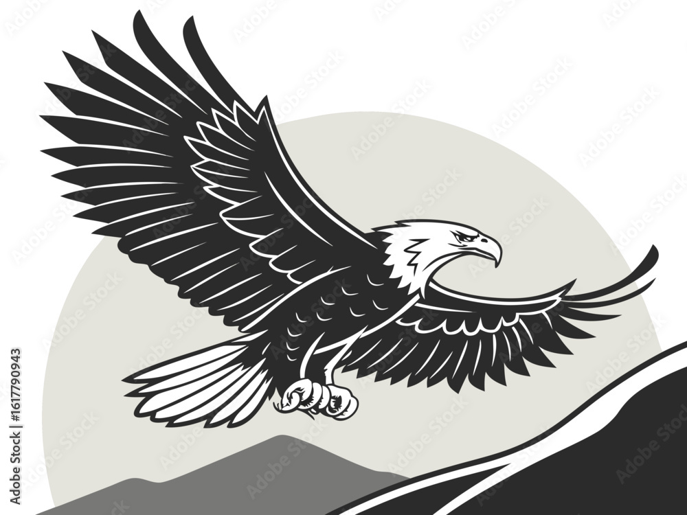 Fototapeta premium Powerful Bald Eagle in Flight, Perfect for Logos and Designs