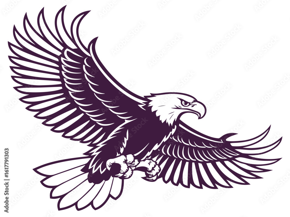 Fototapeta premium Powerful Bald Eagle in Flight, Perfect for Logos and Designs