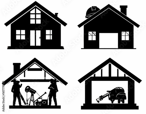 Four house designs showcase architecture, astronomy, construction, and landscaping visions