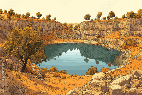 Deserted Asbestos Quarry Pit isolated