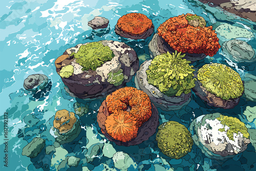 Vibrant Tidal Rock Pools isolated