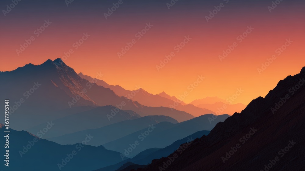 Obraz premium abstract distant ridge silhouette at Sunset concept for background