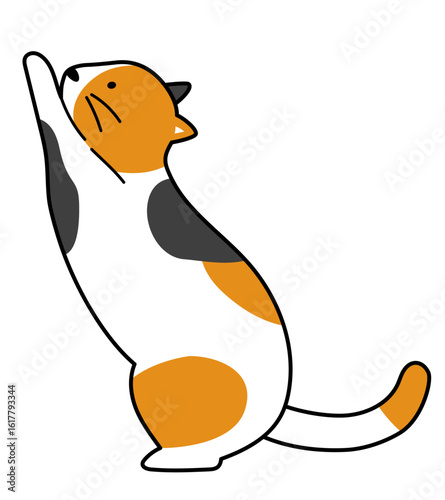 爪研ぎしている三毛猫のイラスト