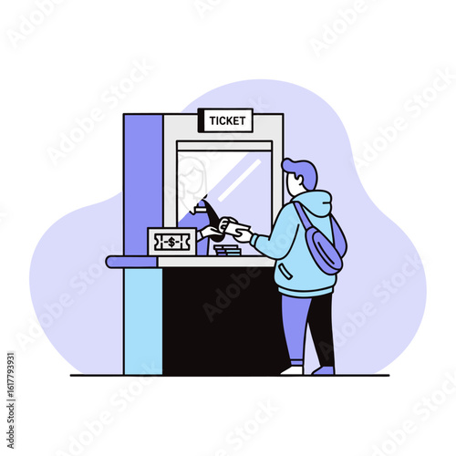 Purchasing Tickets at a Kiosk Modern Travel and Convenience Illustration