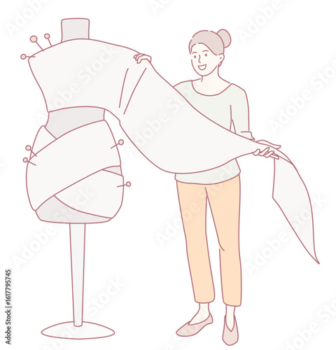 A skilled designer draping fabric on a dress form, showcasing their creativity and unique fashion talent