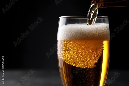 Wallpaper Mural A glass of beer is being poured creating a foamy head against a dark background Torontodigital.ca