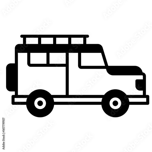 Black and White Icon of Overland Vehicle