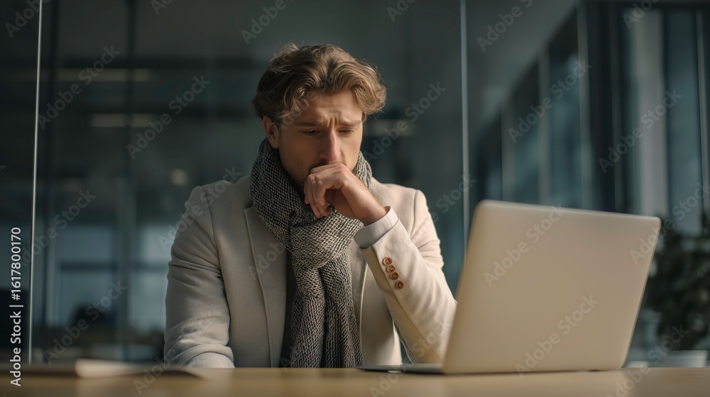 Businessman Contemplating at Office Desk Businessman Contemplating at Office Desk