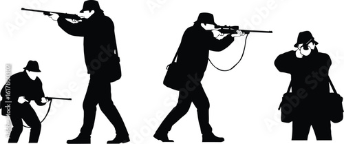 Silhouette vector illustration of hunters with rifles