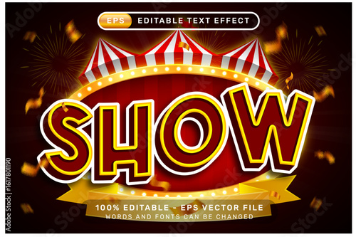 show 3d text effect and editable text effect with a circus ornament background