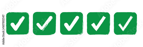 Green brush stroke forming check mark on transparent backdrop, signaling successful validation and positive confirmation.