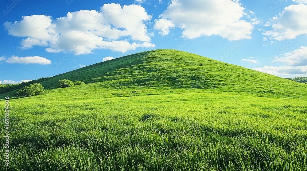 Fototapeta premium Green Hill, Blue Sky, Lush Grass