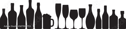 food set of alcohol bottles and glasses