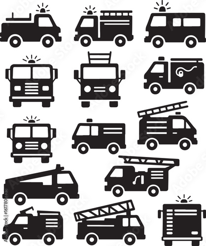 Fire Truck Silhouette, Line Art Vector