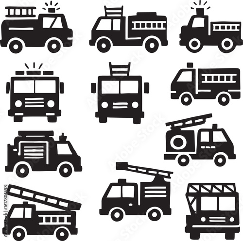 Fire Truck Silhouette, Isolated on White