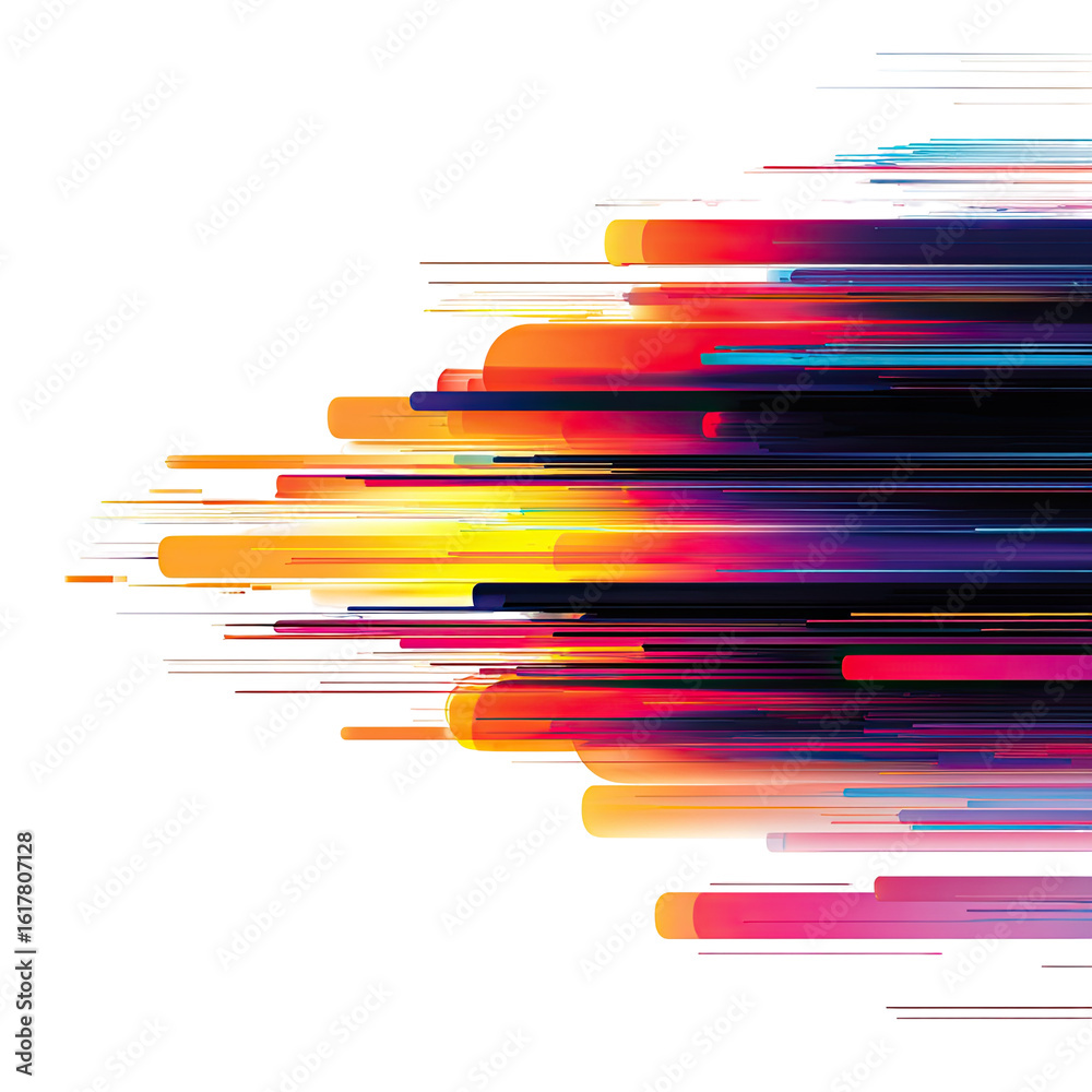 Fototapeta premium Abstract vibrant digital art; layered, streaked colors explode from a central point