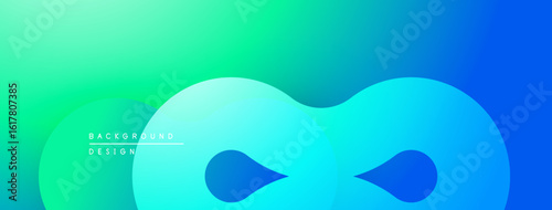 Abstract gradient background features flowing shapes. Blue, green hues blend smoothly creating modern design. Minimalist aesthetic.