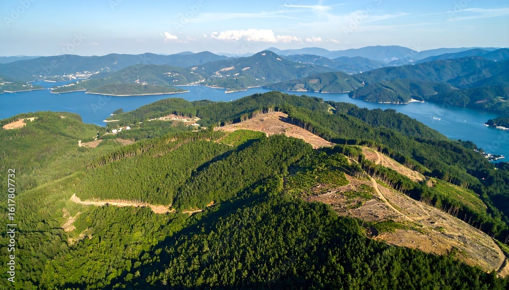 Fototapeta premium Mountainous landscape with a cleared area