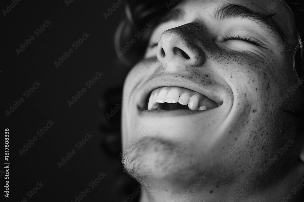 Fototapeta premium Extreme closeup of person laughing smiling showing positive expressing pure joy happiness generative ai