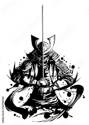 Samurai Resolve – Ink Painting of Warrior’s Determination