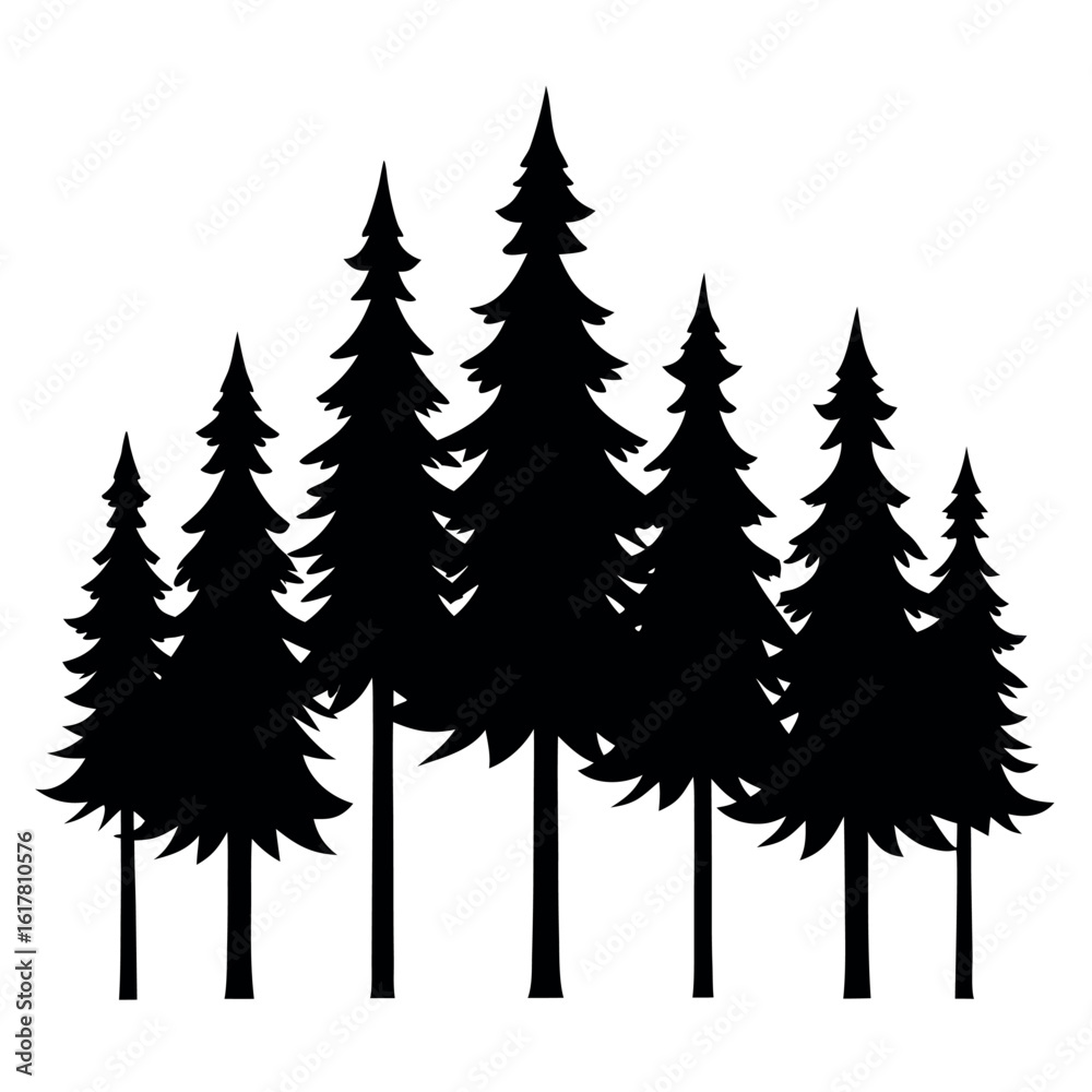 Obraz premium Bundle of 12 pine tree silhouettes isolated on white background