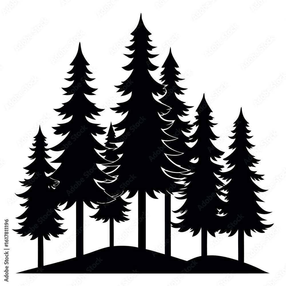 Obraz premium Silhouettes of evergreen trees in a forest&nbsp;setting