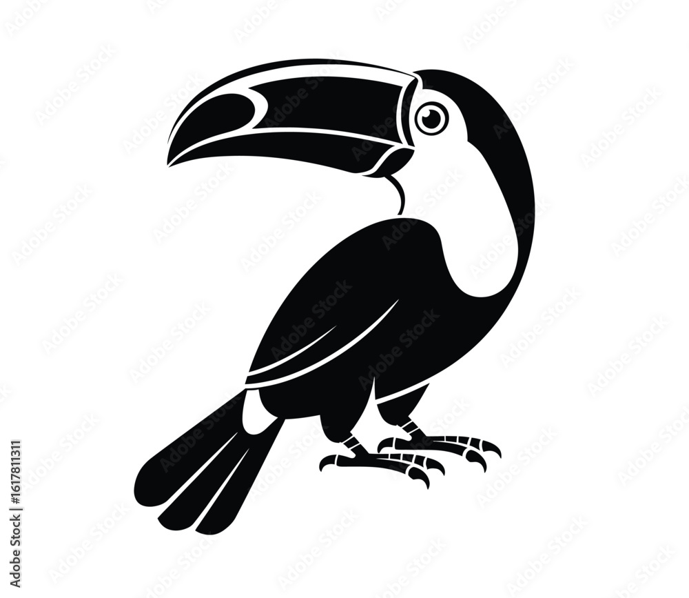 Naklejka premium Black toucan minimalist illustration bird black and white