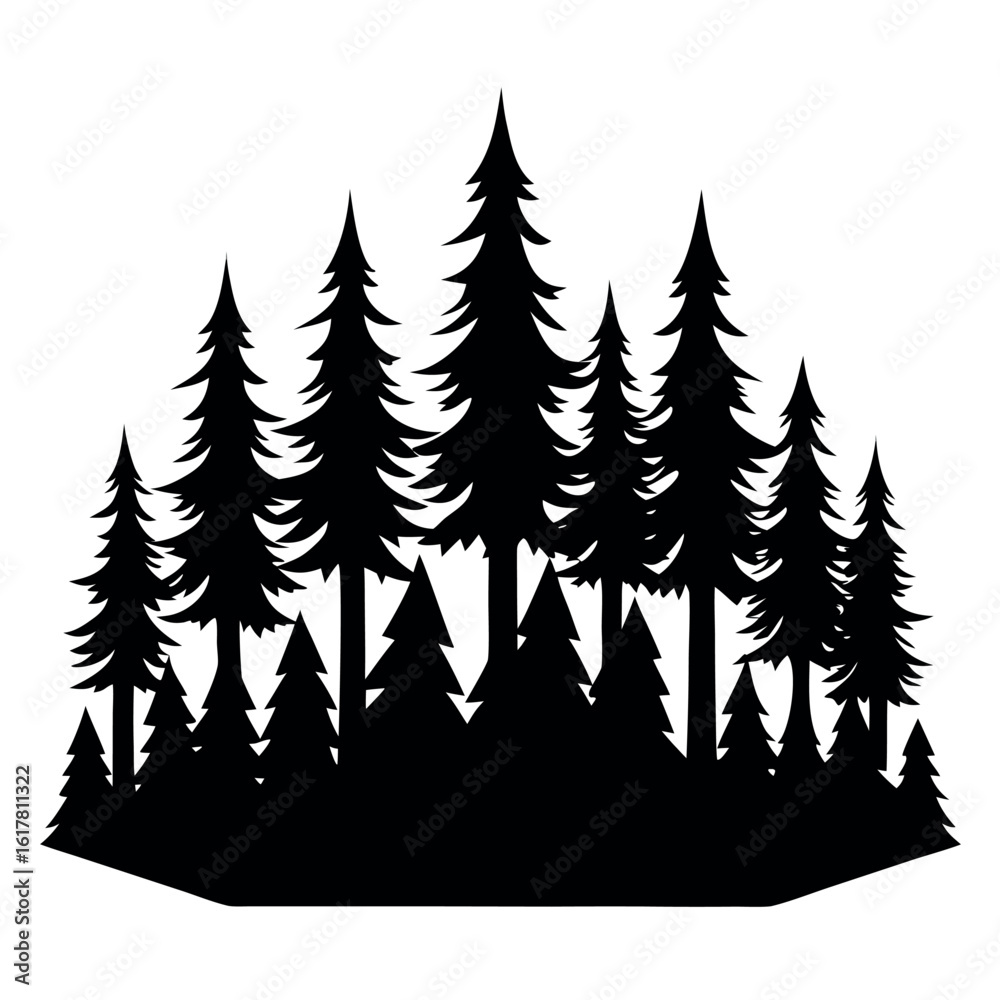Obraz premium Silhouettes of evergreen trees in a forest&nbsp;setting