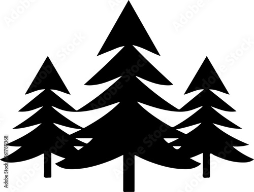 Three stylized pine trees in a forest setting