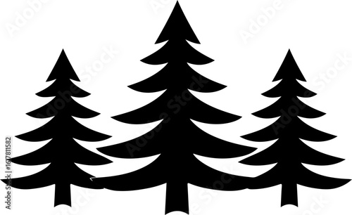 Three stylized evergreen trees silhouette, forest nature symbol