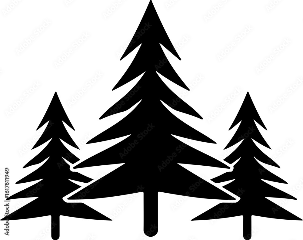 Obraz premium Three stylized evergreen trees in a simple black silhouette design