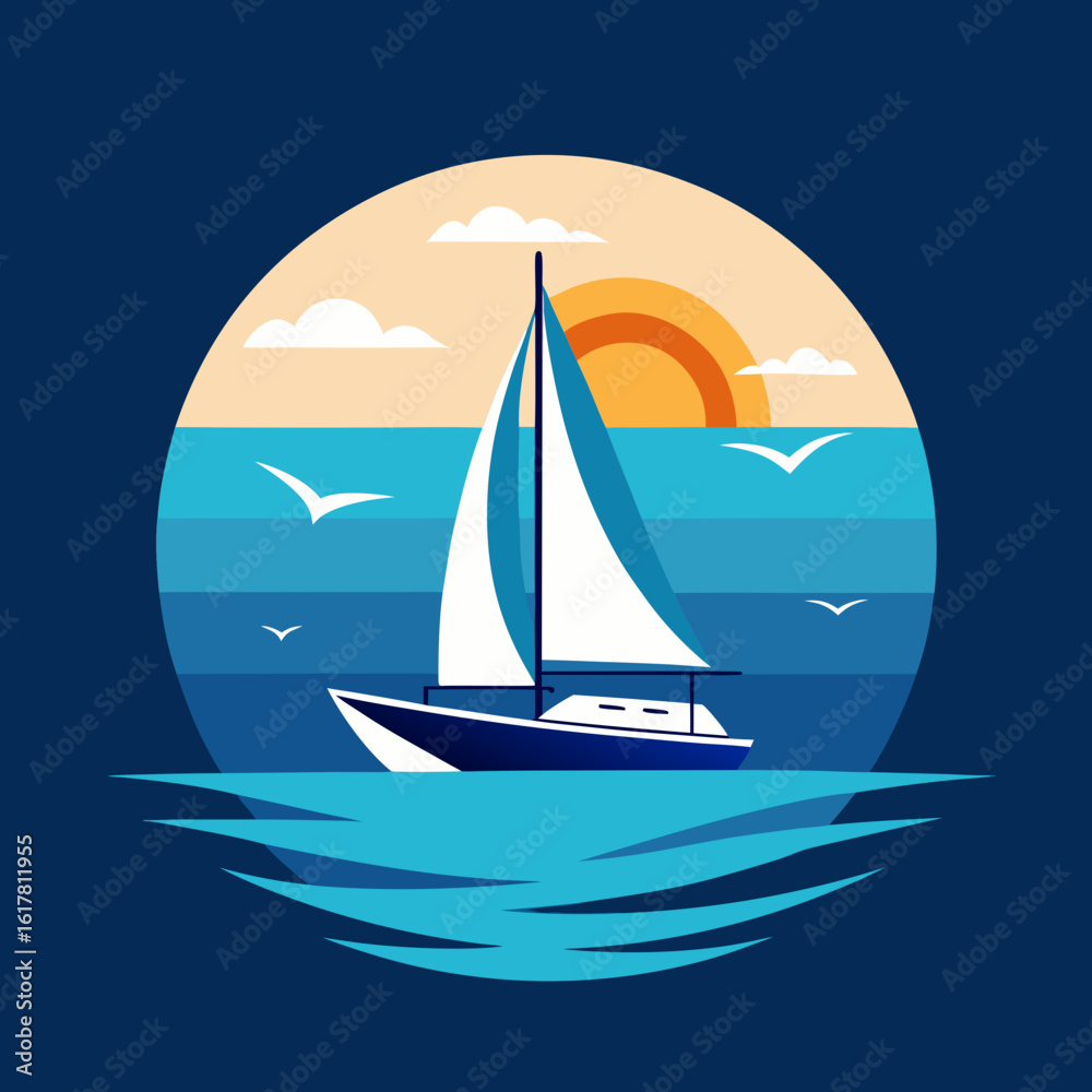 Fototapeta premium Minimalist Yacht Sailing Ocean Vector