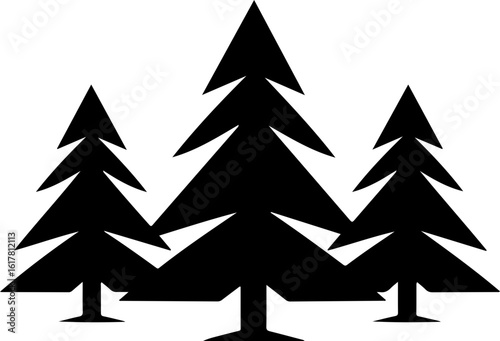 Stylized evergreen trees create a natural forest silhouette for outdoor themes