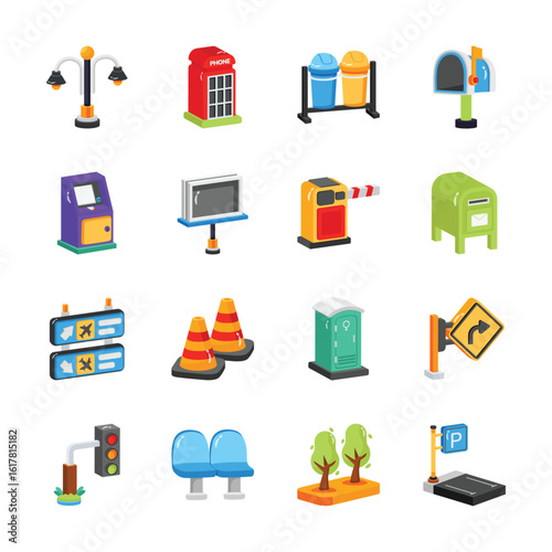 Ready to use latest collection of public facility 2d style icons