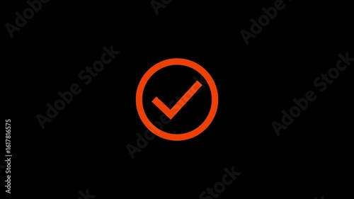 Bright orange check mark inside a circle on a dark background symbolizing success and completion