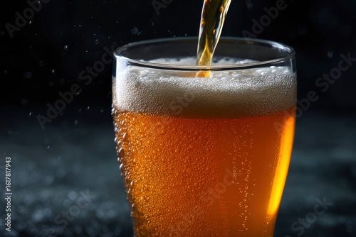 Wallpaper Mural Beer being poured into a glass creating foam and condensation Dark background Torontodigital.ca