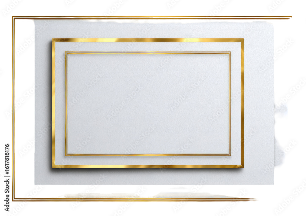 Fototapeta premium Gold framed white rectangle. Empty space inside. Double border