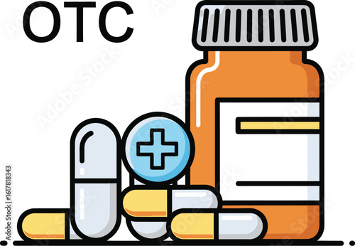 Quick relief with OTC medication capsules and prescription bottle symbols