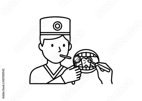 dentist examining a patient's mouth with dental tools