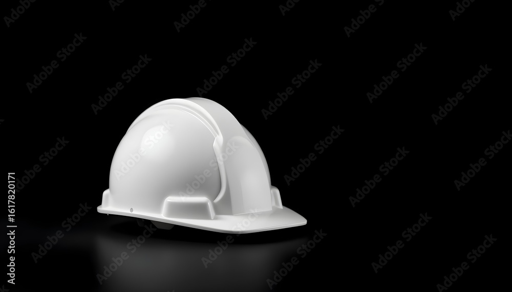 Fototapeta premium White safety helmet on black background with space for text.