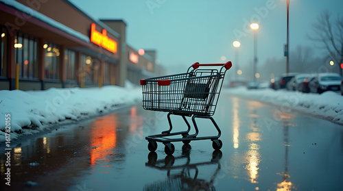 Obraz na płótnie Leerer Einkaufswagen in Schneematsch