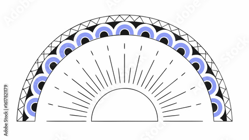 Stylized graphic design featuring a semicircle with vibrant blue and black patterns, ideal for modern visual projects.